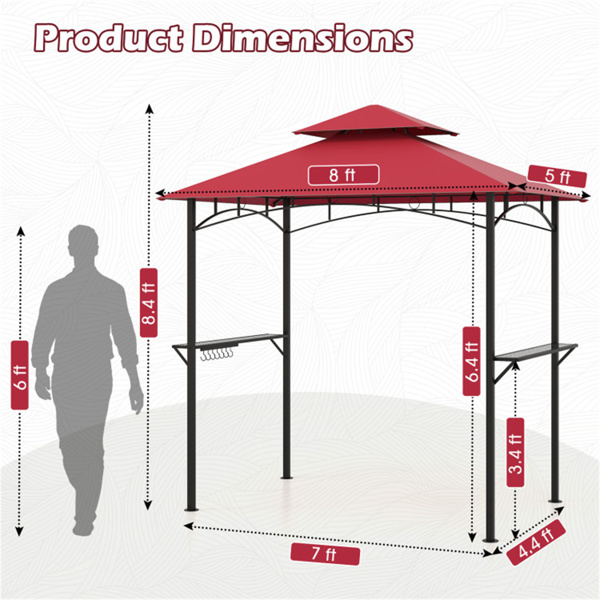  8 x 5 x 8.4 ft Red Outdoor Grill Gazebo Canopy with 2 Shelves 