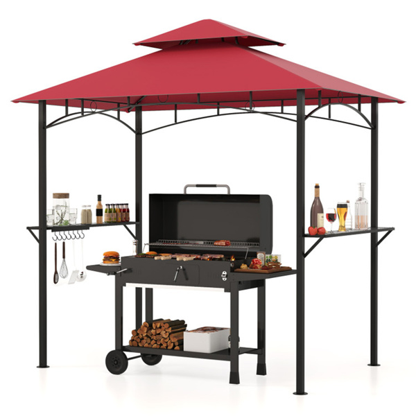  8 x 5 x 8.4 ft Red Outdoor Grill Gazebo Canopy with 2 Shelves 