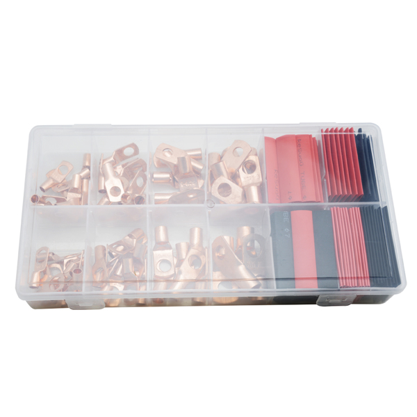 150Pcs Copper Wire Terminal Connectors, AWG 2 4 6 8 10 Copper Wire Lugs with Heat Shrink Set, 70Pcs Copper Wire Lugs and 80pcs Heat Shrink Tubing