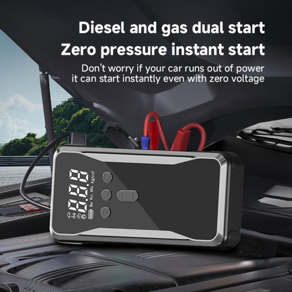 带空气压缩机的汽车应急启动器 12V 2000A 7.0L 汽油/5.5L 柴油汽车电池启动器数字轮胎充气机-2