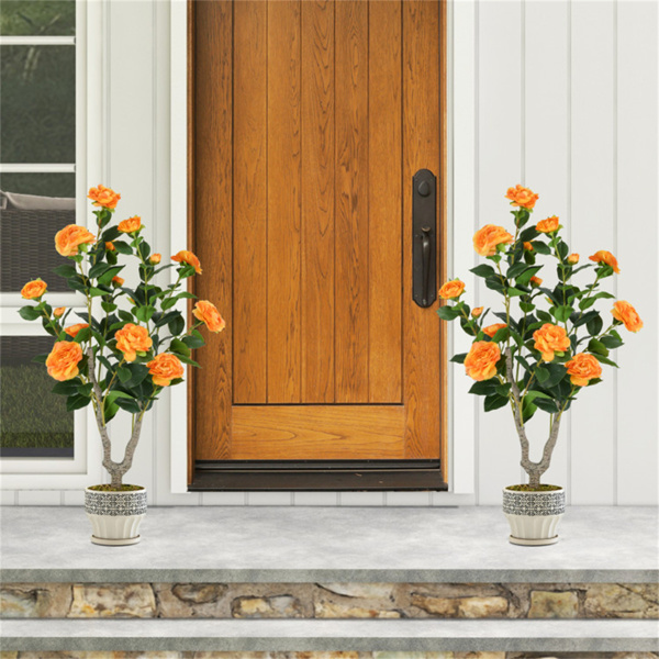 2 Pack Orange Artificial Camellia Tree with Blooming Flower 