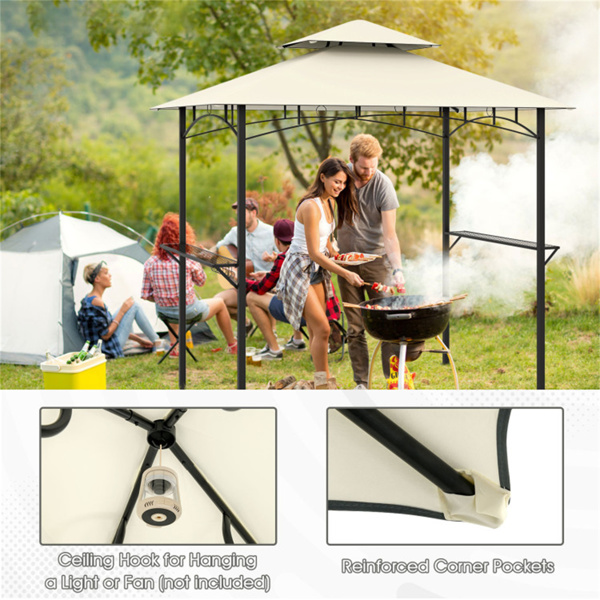 8 x 5 x 8.4 ft Beige Outdoor Grill Gazebo Canopy with 2 Shelves