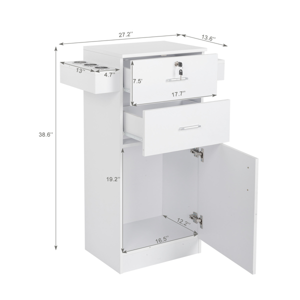 【Same code 89922933】Barbershop Salon Locker / Hair Dryer Rack Drawer with Lock White
