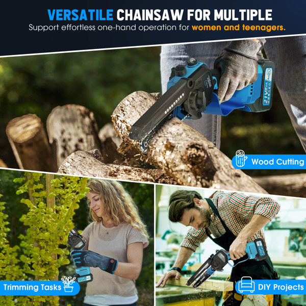 Mini Chainsaw 6 Inch Included 2Pcs Max 4.0Ah Battery, Upgraded Lightweight Handheld Chainsaw with Automatic Oiler, Small Handheld Battery Powered Super Saws for  Courtyard& Garden（FBA delivery)