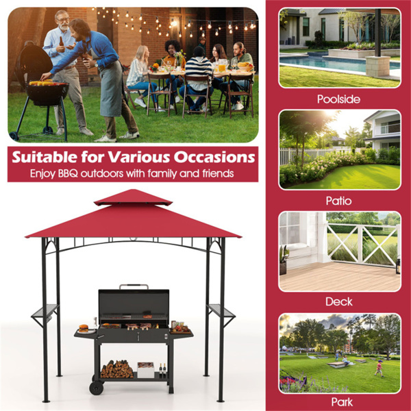  8 x 5 x 8.4 ft Red Outdoor Grill Gazebo Canopy with 2 Shelves 
