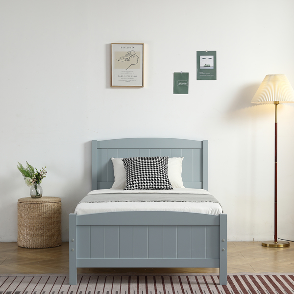 Twin Pine Single-Layer Core Vertical Stripe Full-Board Curved Bed Head With The Same Bed Foot Wooden Bed Grey