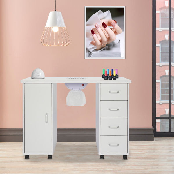 【Same code 64112382】MDF Single Door 4 Drawers With Fan White Nail Table