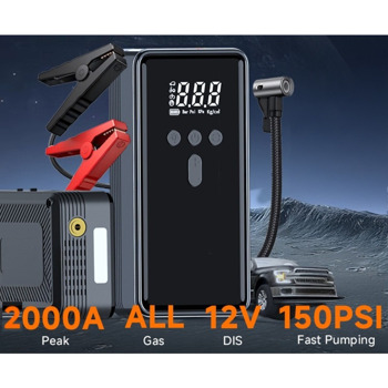 Jump Starter with Air Compressor 12V 2000A 7.0L Gas/5.5L Diesel Car Battery Starter Digital Tire Inflator 
