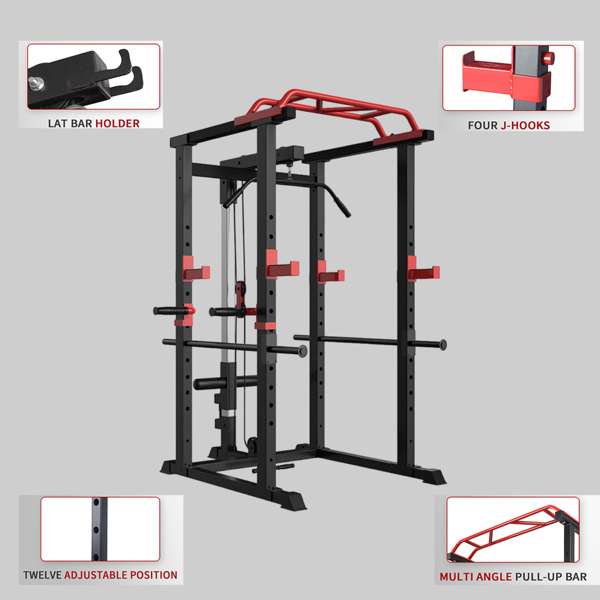 1000LBS Power Cage with LAT Pulldown & Multi-Grip Pull-Up Bar | Olympic Squat Rack with Dip Handles for Men/Women Home Gym Training