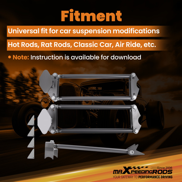 Weld-On Parallel 4 Link Suspension Kit for Rat Car Air Ride 24'' Pan Hard Bar