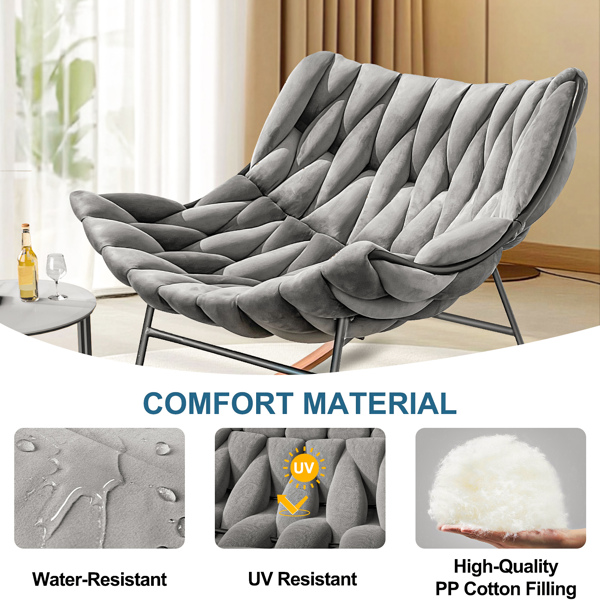 Outdoor Rocking Chair, Patio Egg Rocking Chair, Indoor Papasan Rattan Wicker Lounge Chair for Patio, Porch, Garden, Living Room, Gray