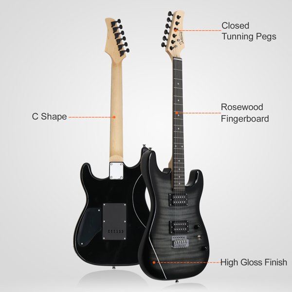 GST Stylish H-H Pickup Tiger Stripe Electric Guitar Kit with 20W AMP Bag Guitar Strap Black