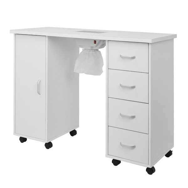 【Same code 64112382】MDF Single Door 4 Drawers With Fan White Nail Table