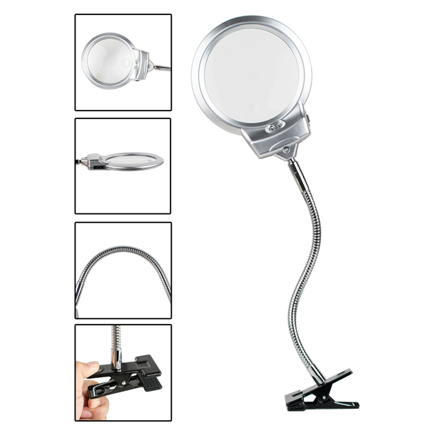 Clip Lighted Table Top Desk Magnifier Lamp LED Light Magnifying Glass With Clamp