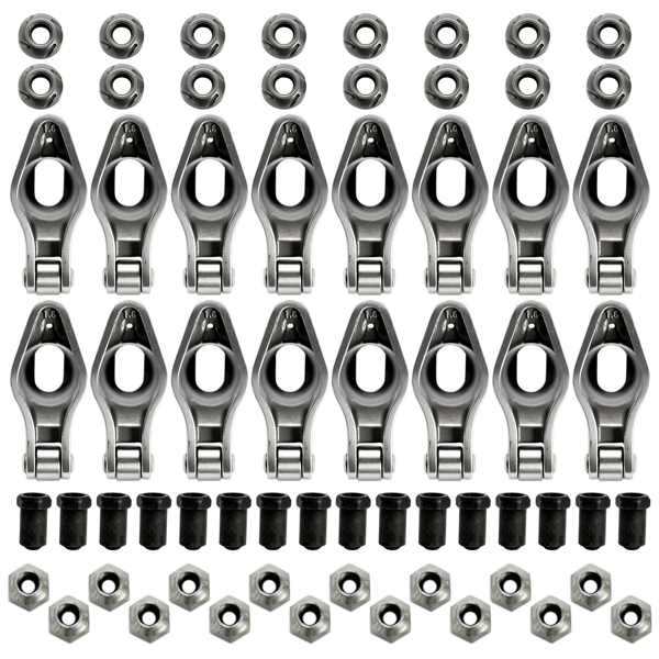 16Pcs Steel Roller Tip Rocker Arms Set for Small Block Chevy 305 350 400 1.6 Ratio 3/8