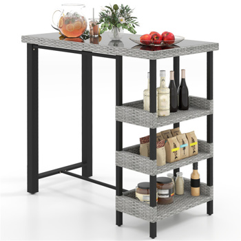 Courtyard Table with Tempered <b style=\\'color:red\\'>Glass</b> Top Outdoor Bar Table 43.5\\" x 22\\" x 41\\"