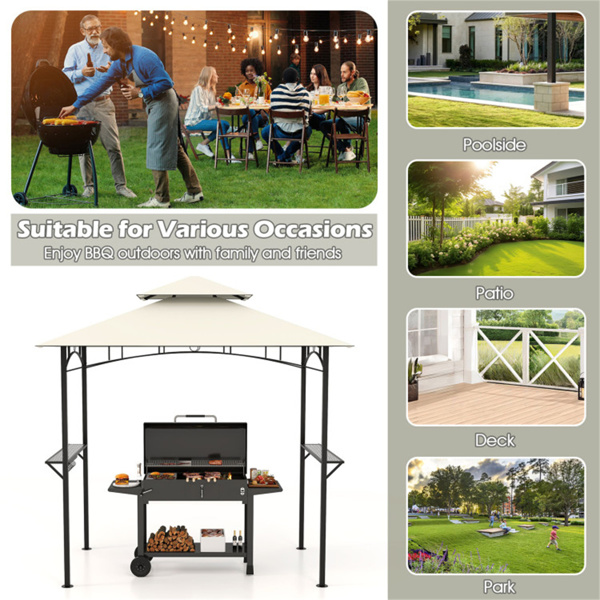 8 x 5 x 8.4 ft Beige Outdoor Grill Gazebo Canopy with 2 Shelves