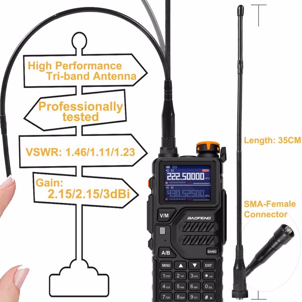 BAOFENG  K5 Plus Portable Ham Radio Long Range Tri Band High Power Baofeng Ham Radio One Touch Frequency Search NOAA USB-C Chirp（1PCS）