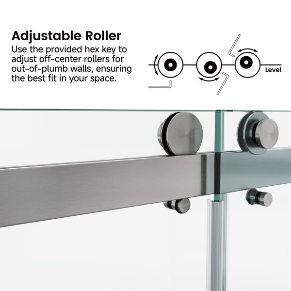 60*66“无框双滑动淋浴门，双淋浴门，3/8”（10mm）SGCC钢化玻璃，不锈钢[周末无法发货+LTL]-4