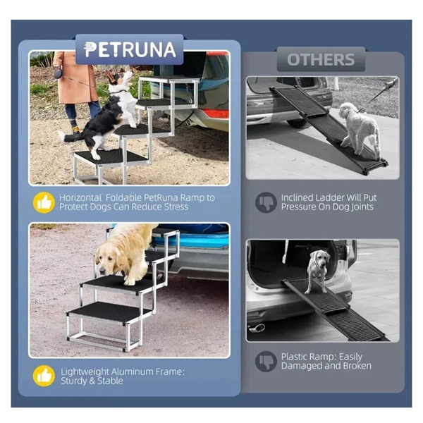  4-step dog staircase, with aluminum folding dog steps for cars