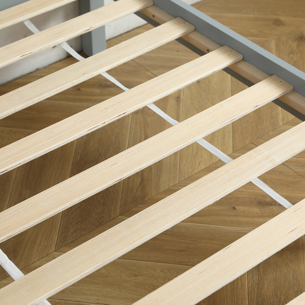 Twin Pine Single-Layer Core Vertical Stripe Full-Board Curved Bed Head With The Same Bed Foot Wooden Bed Grey