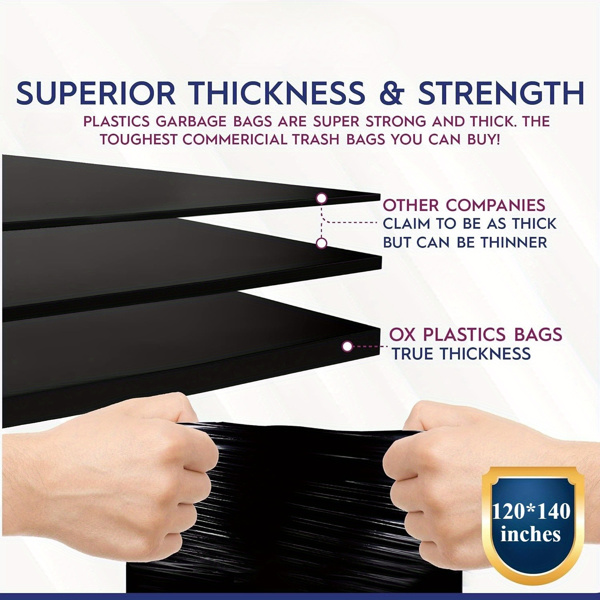 65 Gallon Extra Large Trash Bags - 100 Count Thickened Heavy Duty Black Garbage Bags for Outdoor Use, Moving Boxes, Bulk Waste - High Load Capacity