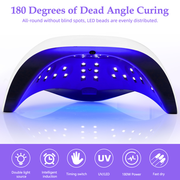 YEVYO 180W UV LED Nail Lamp With 3 Timers and Automatic Sensor Professional Nail Light - White