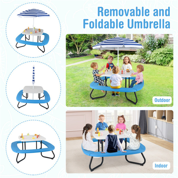  Kids Picnic Table Outdoor Activity Table With Umbrella -White