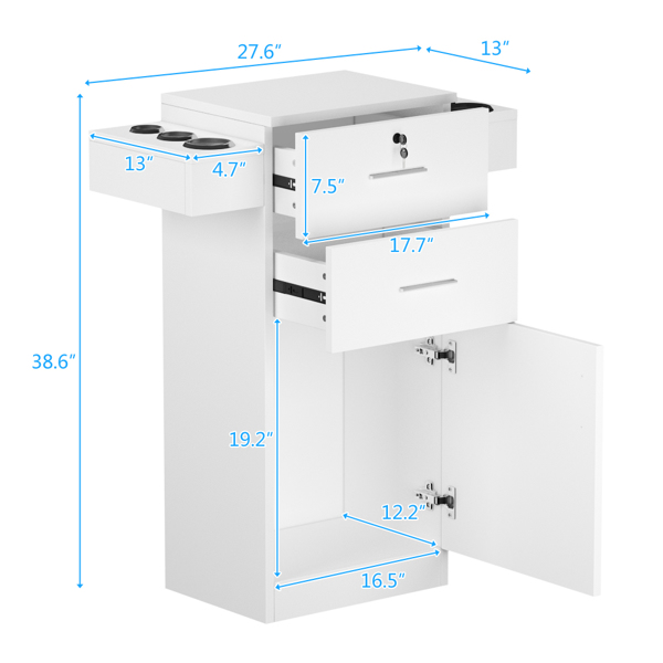 【Same code 89922933】Barbershop Salon Locker / Hair Dryer Rack Drawer with Lock White