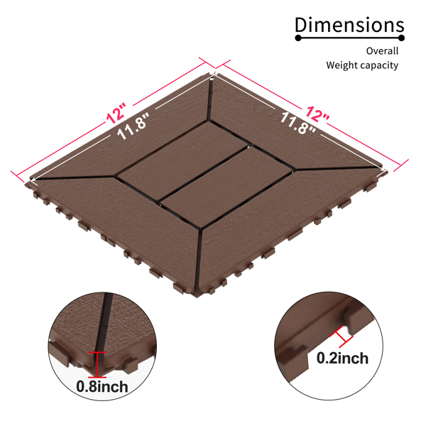 DIY friendly, easy to clean interlocking deck tiles, 11.8