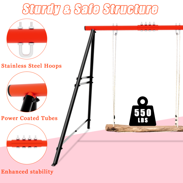 Swing Sets for Backyard, Swingset Outdoor for Kids, Toddler Porch Swing, Metal A-Frame Swing Stand for Indoor, Adult Backyard Swing Frame, Easy to Assemble, Red (without Swing)