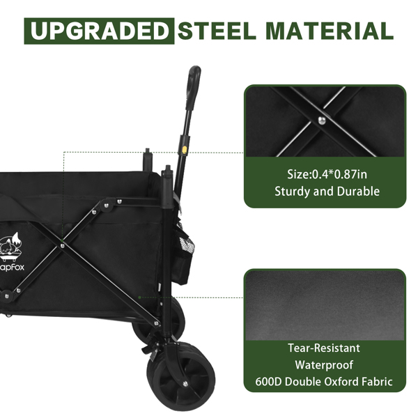 Heavy Duty Collapsible Wagon, Foldable Wagon with Removable Canopy, Foldind Wagon Cart with Wheels for All-Terrain with Brake, for Beach Camping Shopping