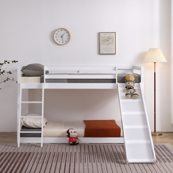 Elevated Cross Guard Rail with Slide Twin Pine Wooden Bed White