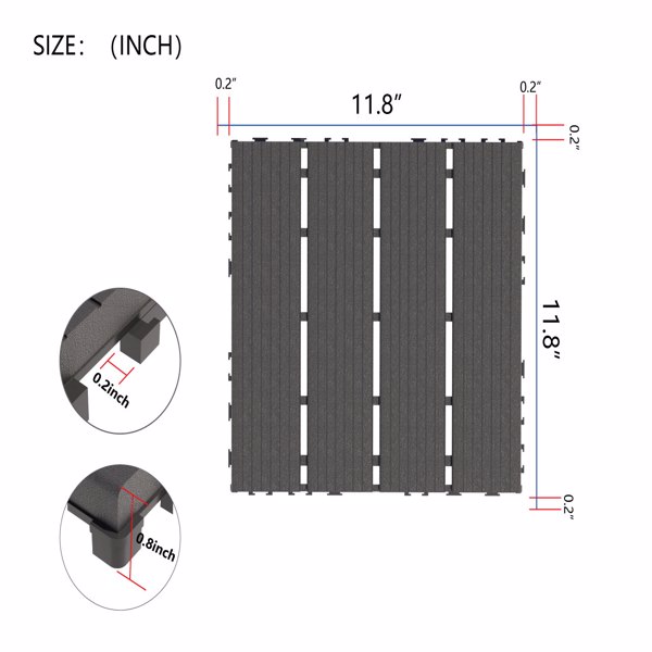DIY friendly, easy to clean interlocking deck tiles, 11.8