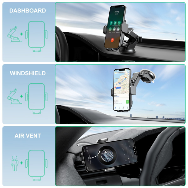 Newest Wireless Car Charger, Fast Charging Phone Holder 3 in 1 Phone Mount Auto Clamping Car Accessories