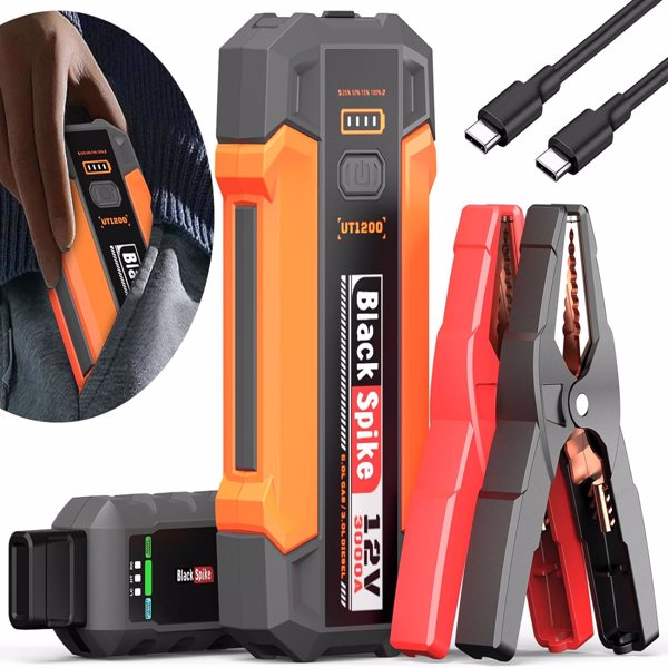 Portable Jump Starter,12,000mAh 12V Power Bank with 3000A Peak Current,Safety Boost for Motorcycles, Cars, Trucks & SUVs (6L Gas & 3L Diesel Engines),Fast Charging & 3-modle Light  UT1200