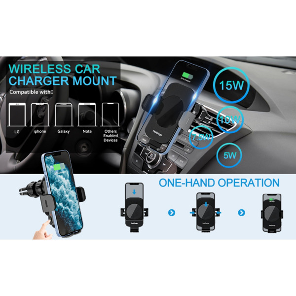 Newest Wireless Car Charger, Fast Charging Phone Holder 3 in 1 Phone Mount Auto Clamping Car Accessories