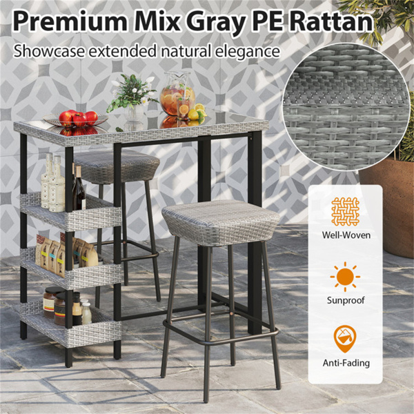 Courtyard Table with Tempered Glass Top Outdoor Bar Table 43.5