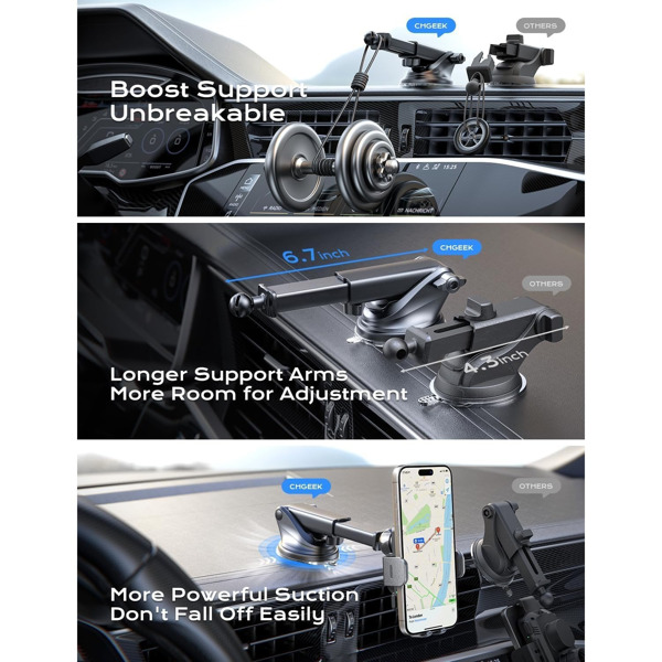 Newest Wireless Car Charger, Fast Charging Phone Holder 3 in 1 Phone Mount Auto Clamping Car Accessories