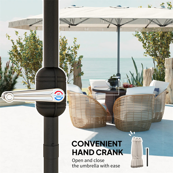 15ft Cream White  Patio Umbrella UPF30+ Outdoor Umbrella with Fringe and Crank Handle