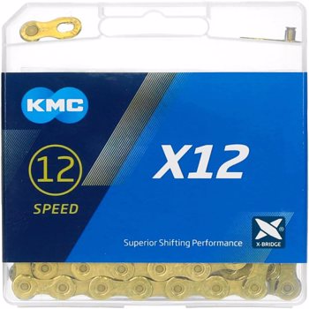 KMC X12 Chain 12-Speed, Glod, Mountain Bike/Road/Gravel 12 Speed Chain: Shimano, SRAM, Campagnolo Compatible. 126 Links, Missing Link Included