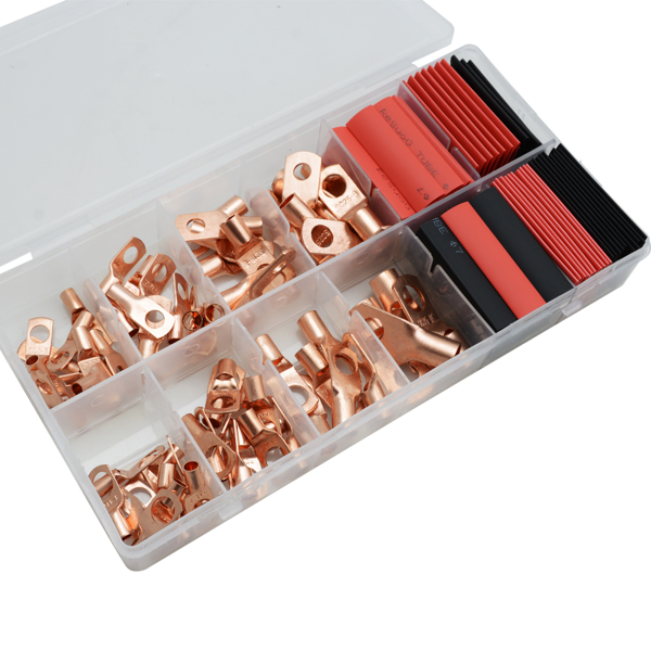 150Pcs Copper Wire Terminal Connectors, AWG 2 4 6 8 10 Copper Wire Lugs with Heat Shrink Set, 70Pcs Copper Wire Lugs and 80pcs Heat Shrink Tubing