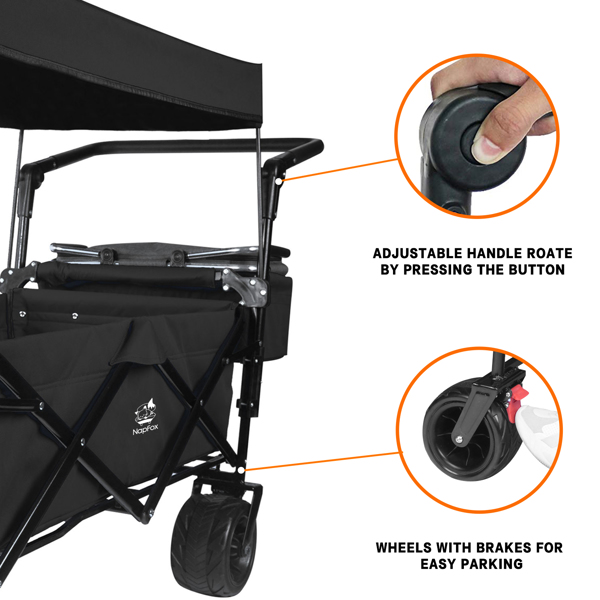 Foldable Wagon with Removable Canopy & Cooler Bag - Heavy Duty Collapsible Wagon Utility Cart with 4