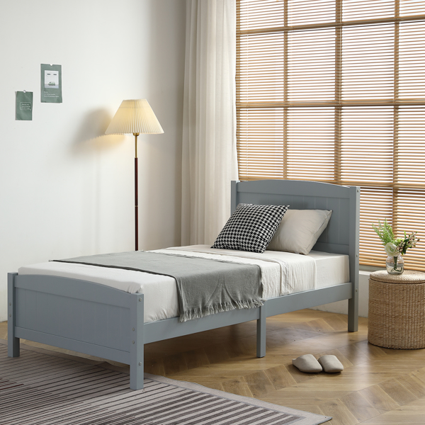 Twin Pine Single-Layer Core Vertical Stripe Full-Board Curved Bed Head With The Same Bed Foot Wooden Bed Grey