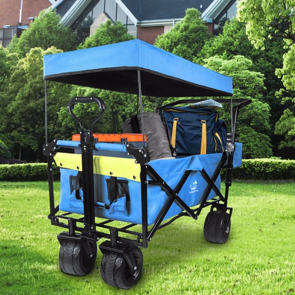 Foldable Wagon with Removable Canopy & Cooler Bag - Heavy Duty Collapsible Wagon Utility Cart with 4