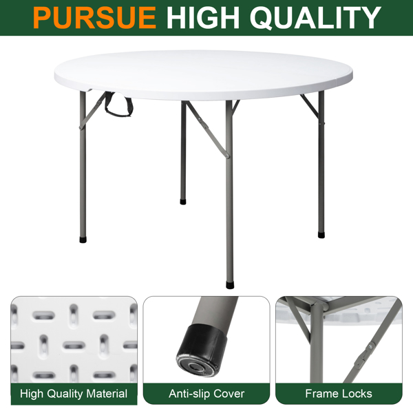 48inch Round Folding Table Outdoor Folding Utility Table White