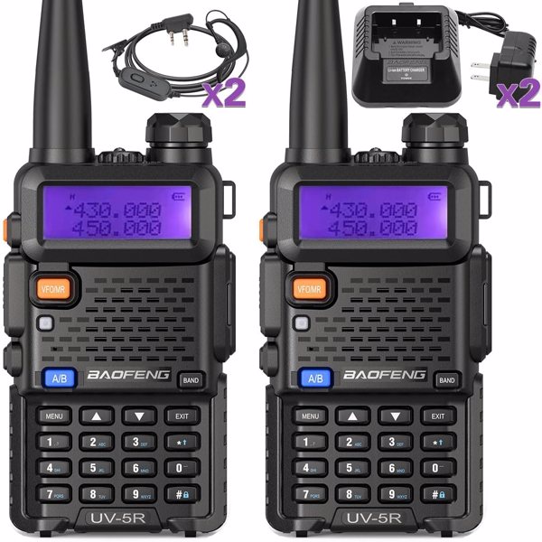  BAOFENG UV-5R Ham Radio Long Range UV 5R Two Way Radio Dual Band 5W  Walkie Talkie Handheld Rechargeable High Power 1800mAh Li-ion Battery and Earpiece（2pcs）