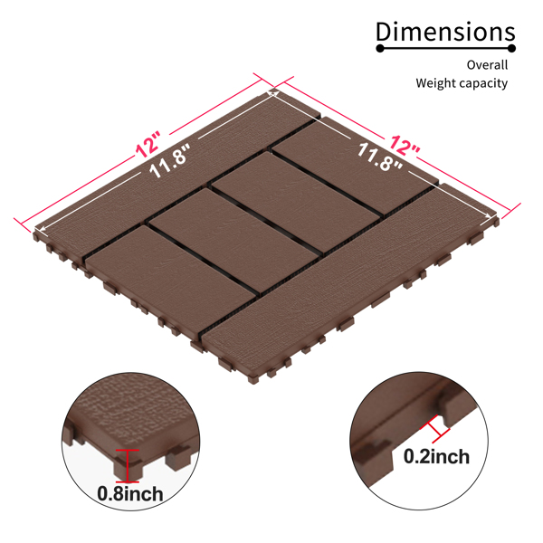 DIY friendly, easy to clean interlocking deck tiles, 11.8