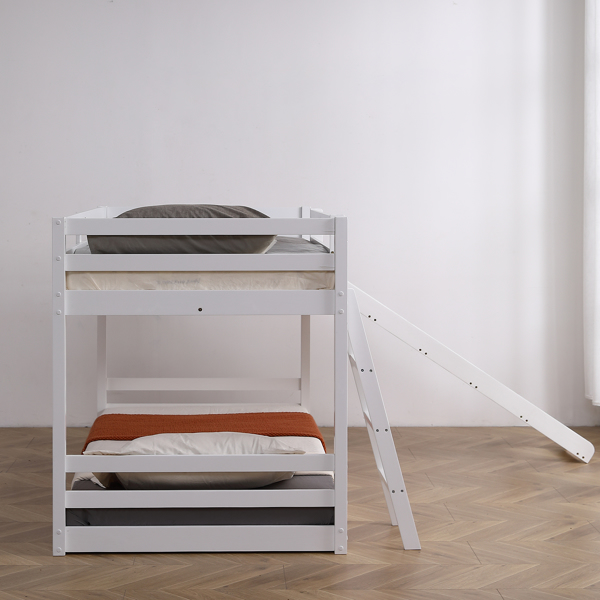 Elevated Cross Guard Rail with Slide Twin Pine Wooden Bed White