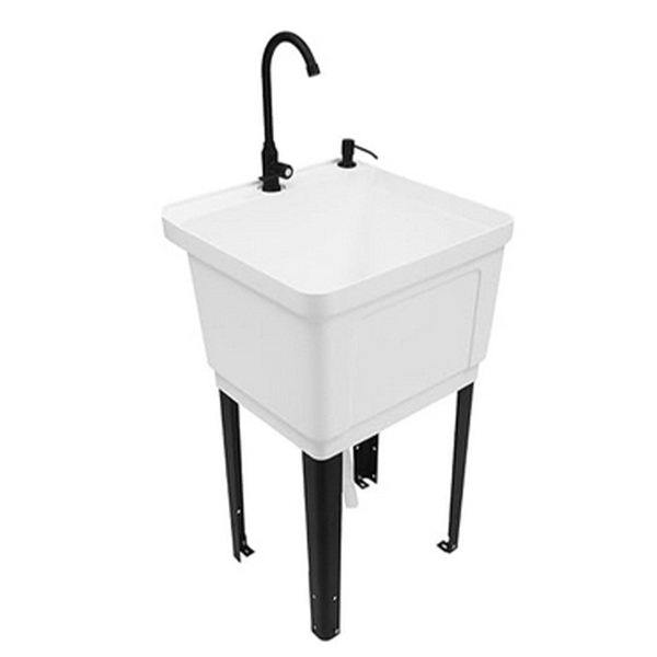 A3- 白色塑料洗衣槽 Freestanding Plastic Utility Sink Laundry Tub Laundry Sink with Faucet White-5
